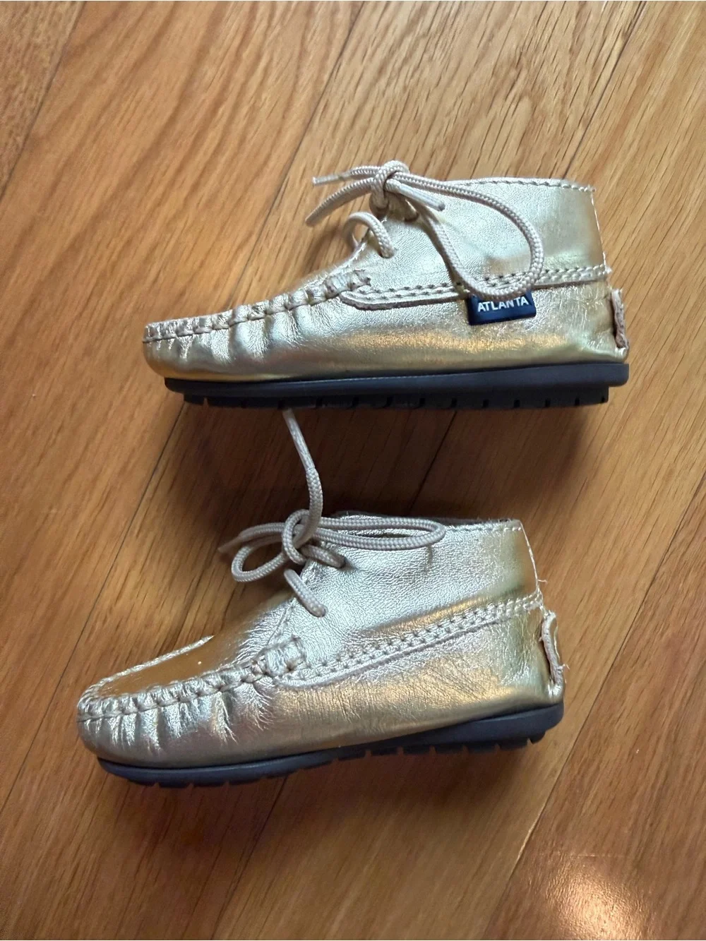 Atlanta Mocassin Gold Metallic Leather Baby Mocs
